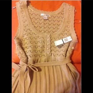 Gorgeous NWT Crochet Tan/Gold Metallic Belted Dress Sz L
